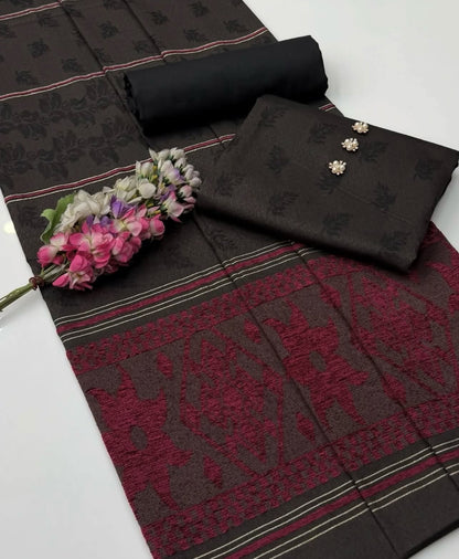 Winter multani khaddi self jacquard 3pc dress