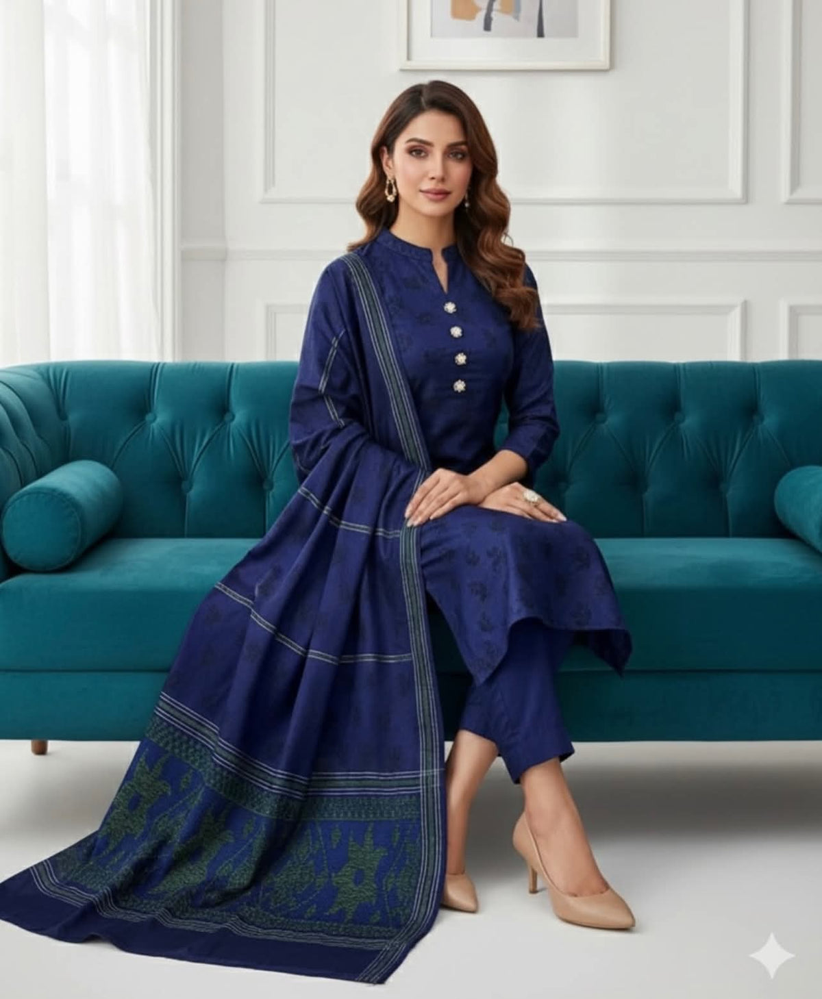 Winter multani khaddi self jacquard 3pc dress