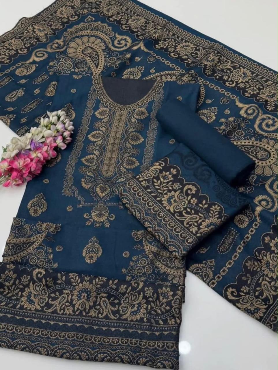 Winter pashmina jacquard 3pc Dress
