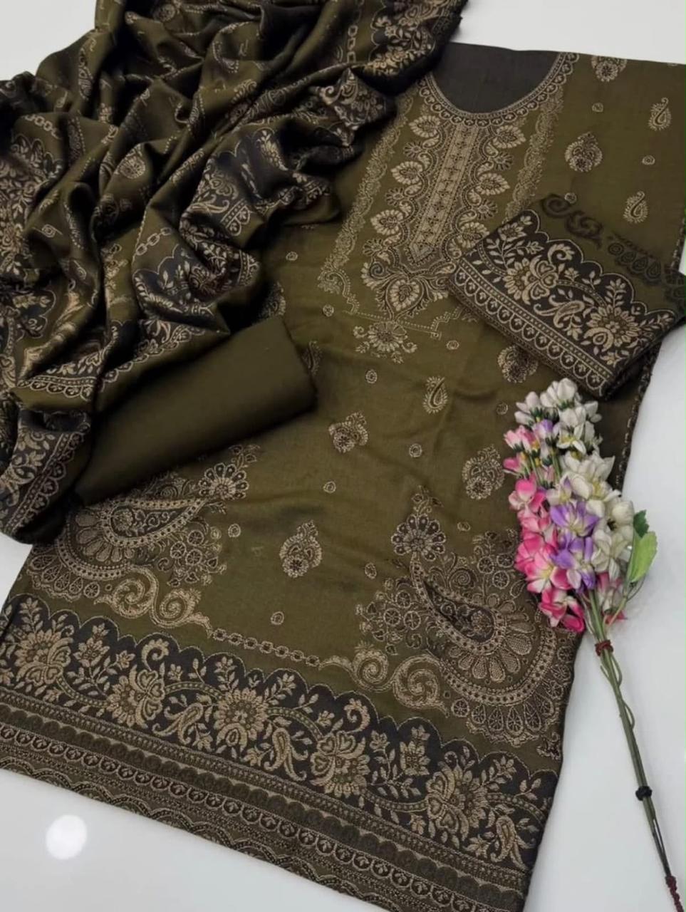Winter pashmina jacquard 3pc Dress